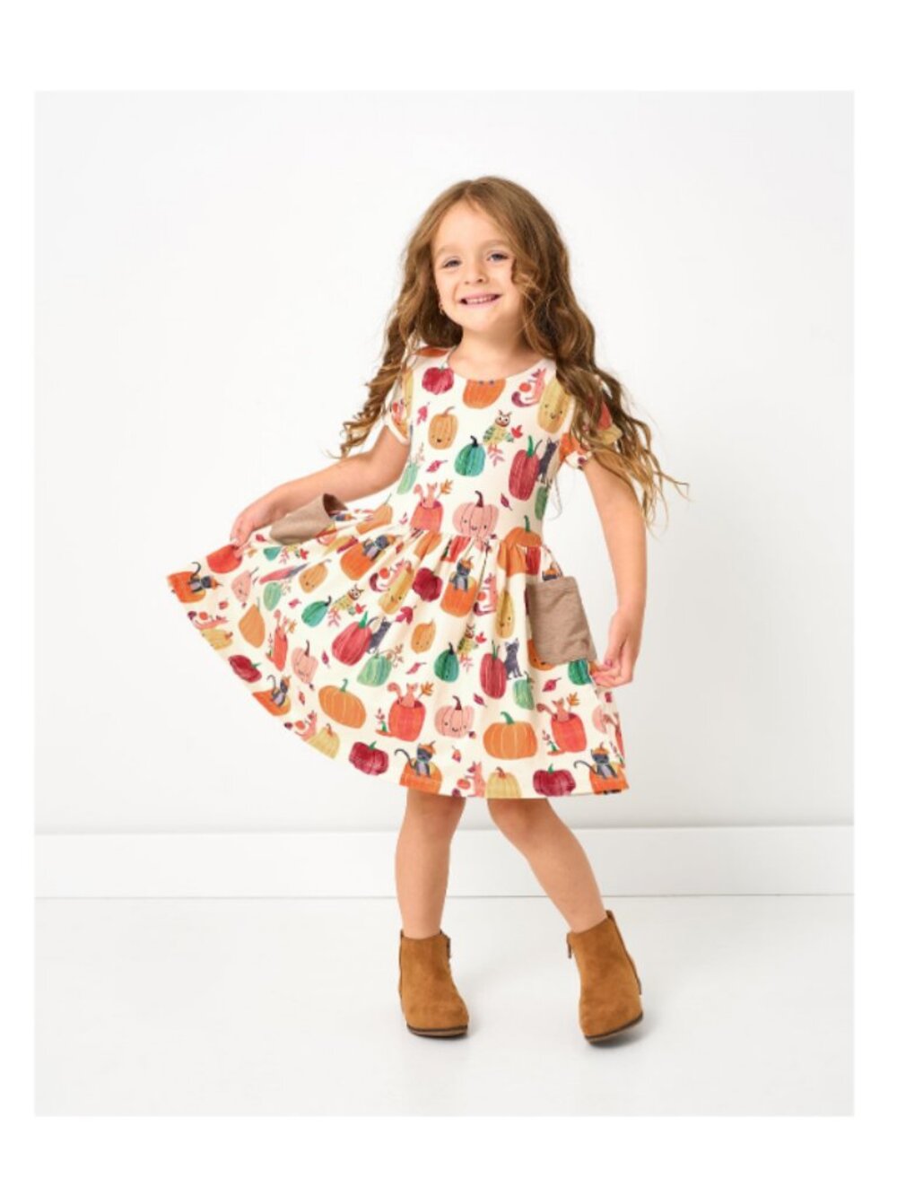 NWT Little Sleepies Pumpkin Pals Patch Pocket Dress Short Sleeve - Size: 3T